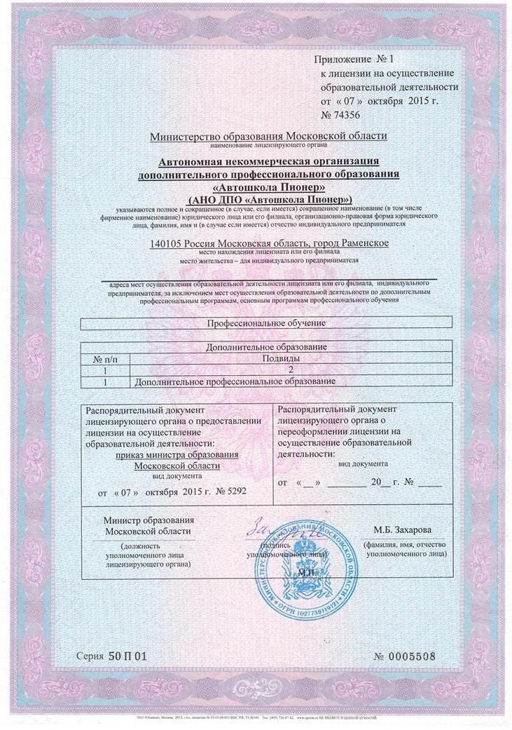 акт самообследования автошкола Пионер Раменское